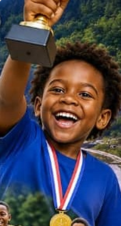 Champion Child Holding Trophy