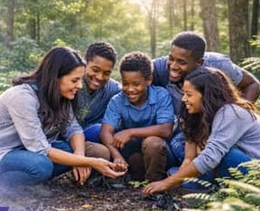 Family gardening and planting together