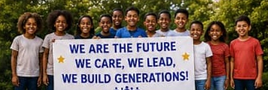 Children holding We Are The Future banner